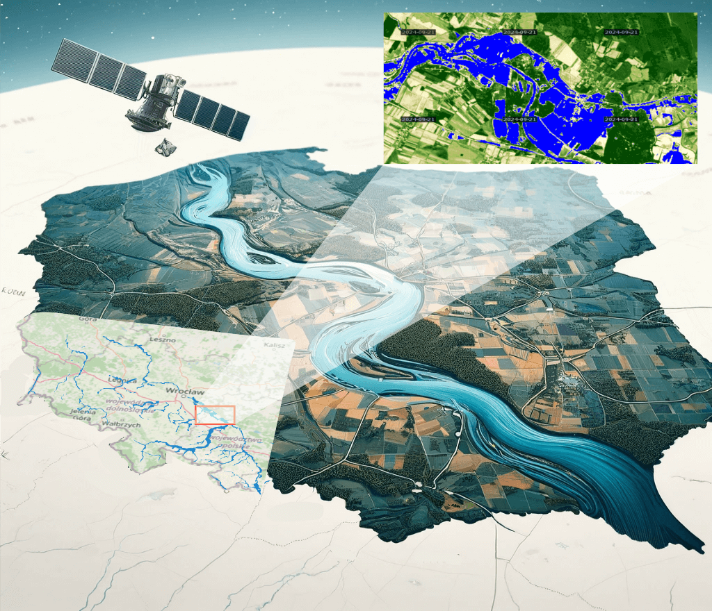 Zdjęcie satelitarne powodzi w południowej Polsce